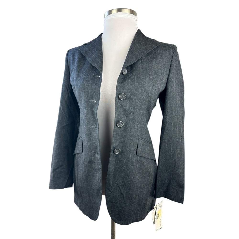 NWT Lauren Ralph Lauren Worsted Wool Blazer USA Made Gray Striped Women's Size 6 - Picture 5 of 15
